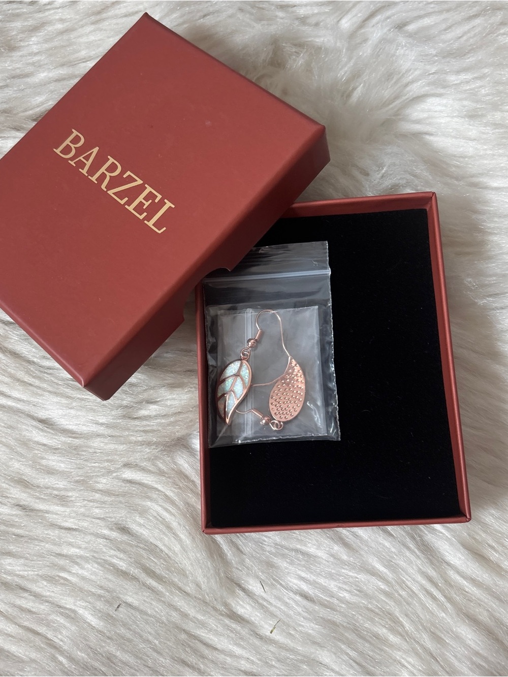 18K Rose Gold Plated Leaf Earrings with Opal Inlay